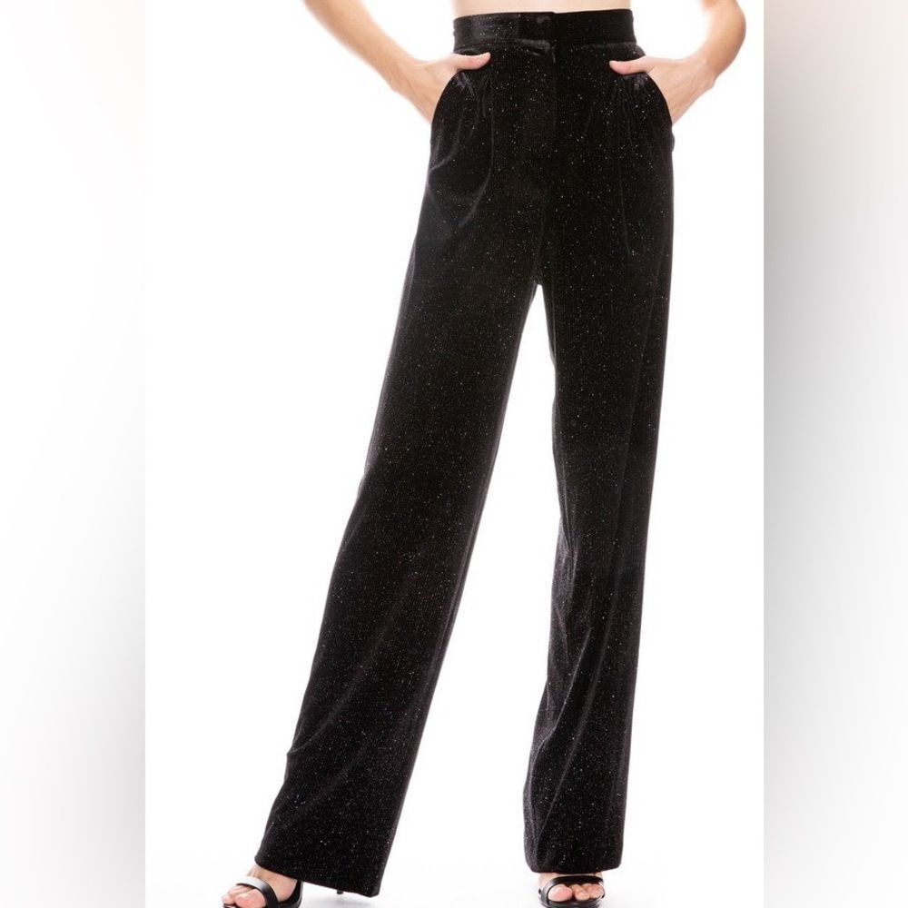 Retrofete Black Glitter Velvet Mary Tailored Straight Leg Trouser Pants